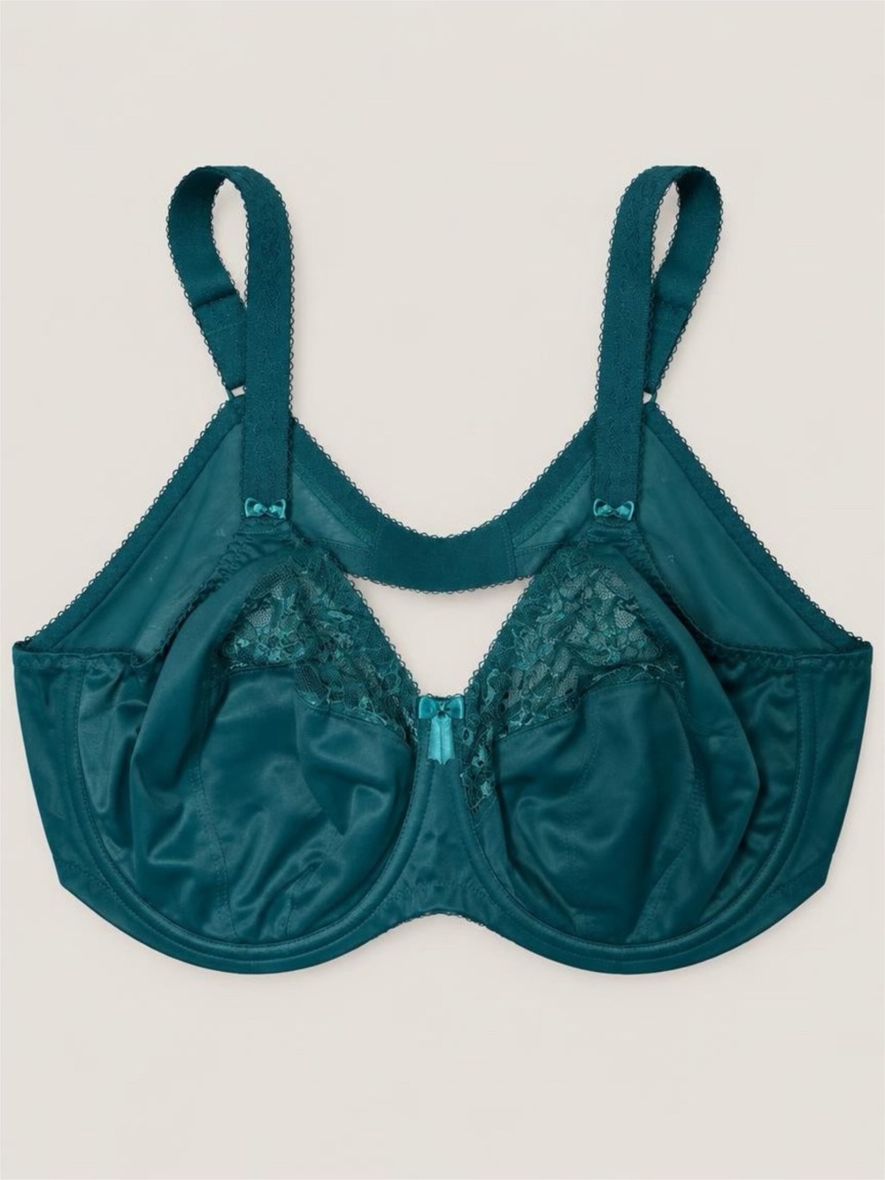 NWT Elomi Morgan Teal Lace-Trim Satin Underwire Bra - 40DDD/18E